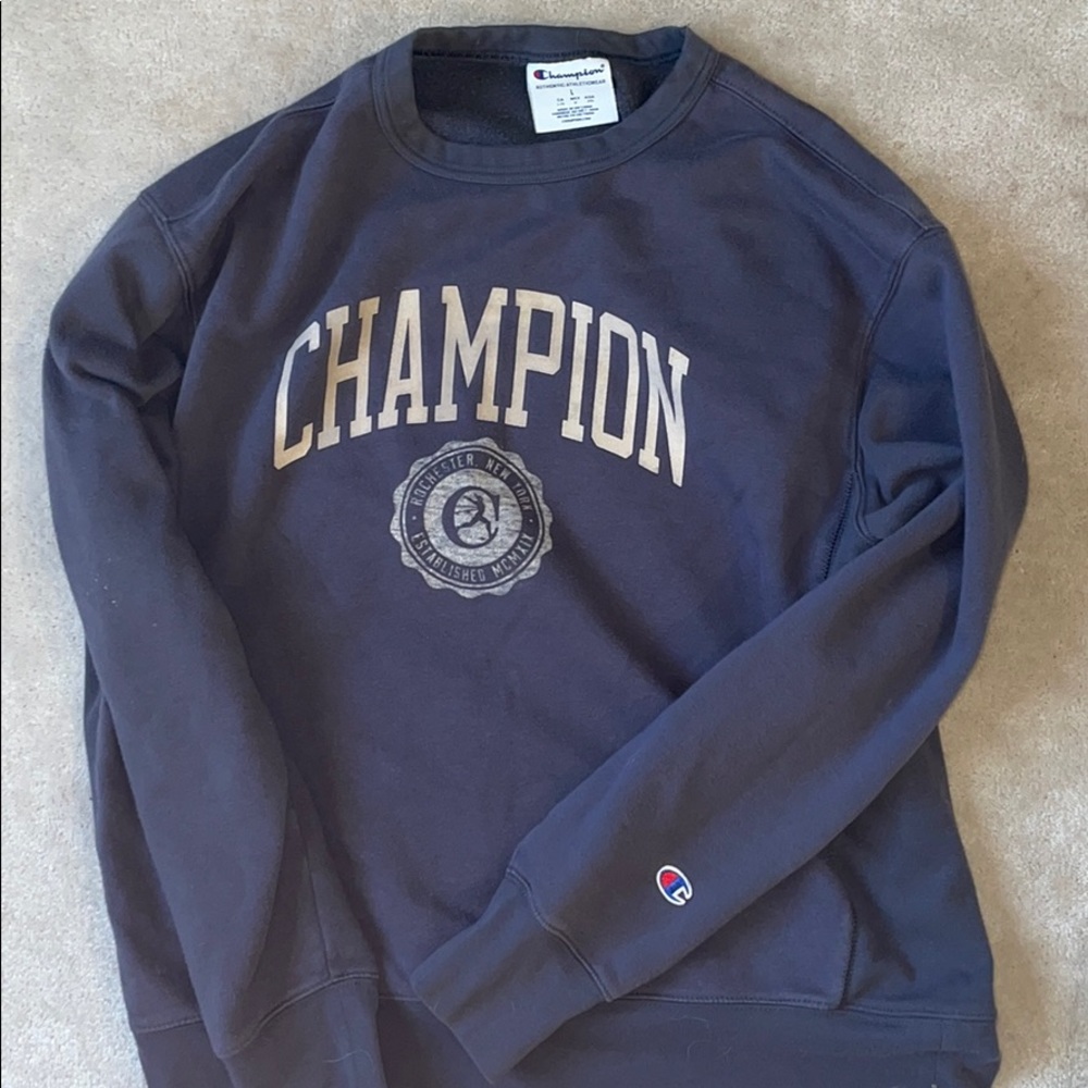 Navy Grey Champion LOGO Crewneck